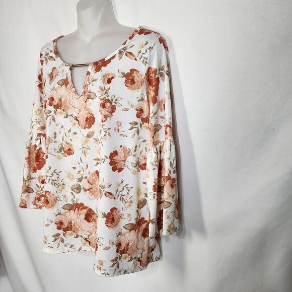 French Laundry Womens Top Blouse Medium Floral 3/4 Bell Sleeve Polyester Stretch - Picture 5 of 9